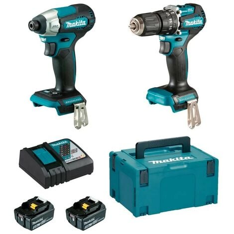 Pack 2 outils 18V Li-Ion Brushless : perceuse DHP487, visseuse à chocs DTD157, 2 batteries 5Ah, chargeur et coffret - MAKITA DLX2414TJ