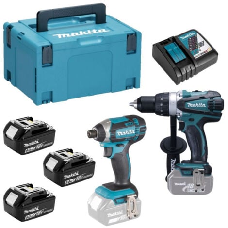 Pack de 2 machines 18V Perceuse DDF458 + Visseuse à chocs DTD152 - MAKITA - avec 3 batteries 18V 5.0Ah - chargeur - MaKPac - DLX2144TJ1