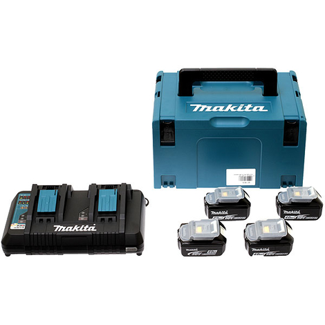 Pack de 4 Batteries 5Ah MAKITA BL1850 - DC18RD - Chargeur double - Coffret Makpac - Référence 197626-8