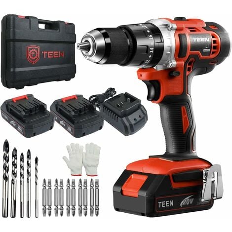 Perceuse Visseuse à Percussion sans Fil TEENO - Deux batteries de 2Ah - 13mm Mandrin Auto-serrant - Rouge