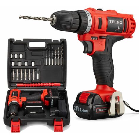 Perceuse Visseuse sans Fil 21V, TEENO Deux batteries 1.5Ah Visseuse Devisseuse Sans Fil,21 Accessoires