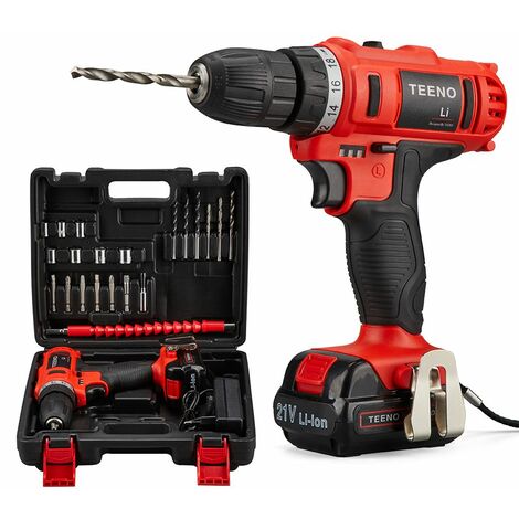 Perceuse Visseuse Sans Fil 21V, TEENO une batterie de 1.5Ah Visseuse Devisseuse Sans Fil,21 Accessoires