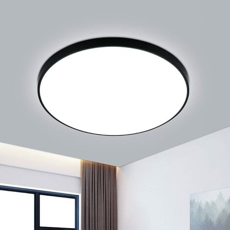 Plafonnier LED Rond, 24W 6500K Blanc froid Moderne Plafonnier Led IP54 Imperméable,Lampe de Plafond Led pour Salle de Bain, Salon, Cuisine, Chambre, Couloir Ø27cm Noir