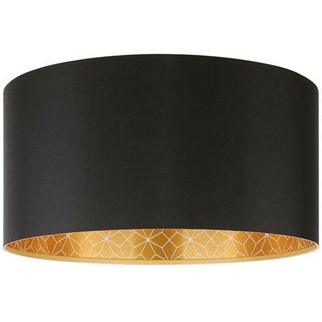 Plafonnier zaragoza textile avec décor noir, or e27 1x40w h: 24cm Ø47,5 cm dimmable