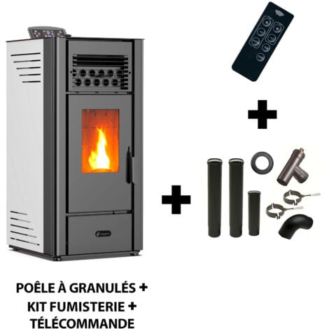 Poêle à granulés air Anita 10 kW Blanc Sannover + Kit Raccordement Fumisterie