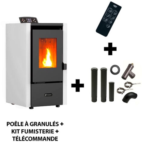 Poêle à granulés air Anita 6 kW Blanc Sannover + Kit Raccordement Fumisterie