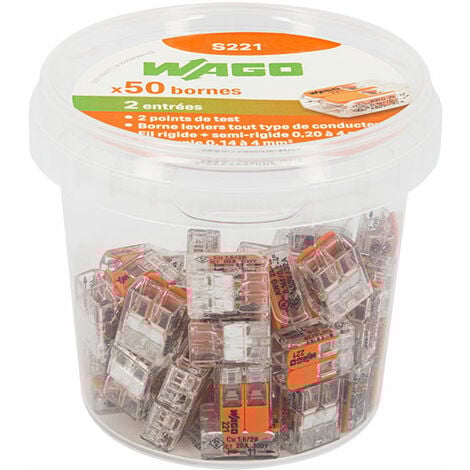 Pot de 50 bornes de connexion automatique 2 entrées S221 - WAGO
