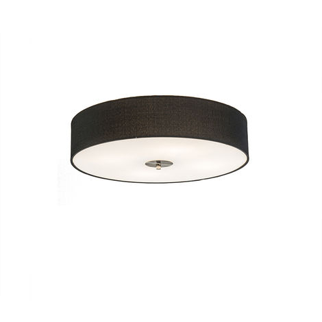 QAZQA drum jute - Plafonnier avec Abat-Jour - 4 lumière - Ø 500 mm - Noir - Rustique, Moderne - éclairage intérieur - Salon I Chambre I Cuisine I Salle à manger