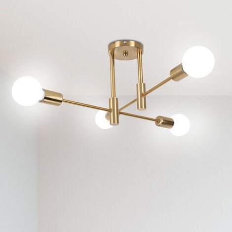 Rétro Lampe Plafonnier Luminiare Vintage Industrielle 4 Spot Lustre Eclairage pour Salle à Manger Chambre Salon Cuivre