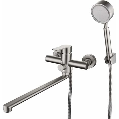 Robinet de Baignoire Mural Set de Douche avec 1,5m Flexible Douche à Main Douchette Mitigeur en acier inoxydable brossé douche Mélangeur pour Salle de Bains