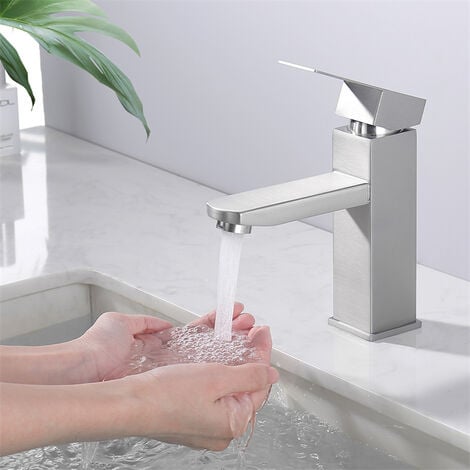 Robinet Salle de Bain Mitigeur de Lavabo à Deux Voies pour Salle de Bain Robinet de Lavabo en Acier Inox Robinetterie Lavabo Brossée Classique