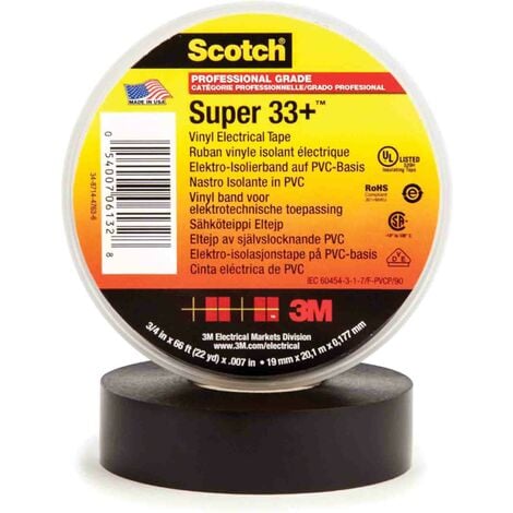 Ruban isolant 3M Scotch Super 33+ en PVC Noir 6m x 19mm x 0.18mm ( Prix pour 1 )