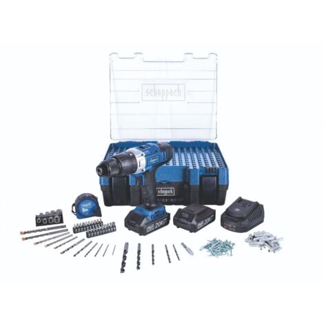 Scheppach - Atelier mobile DTB-20ProS - Perceuse visseuse à percussion - sans fil - 2 batteries incluses avec chargeur rapide - malette de transport - 206 accessoires