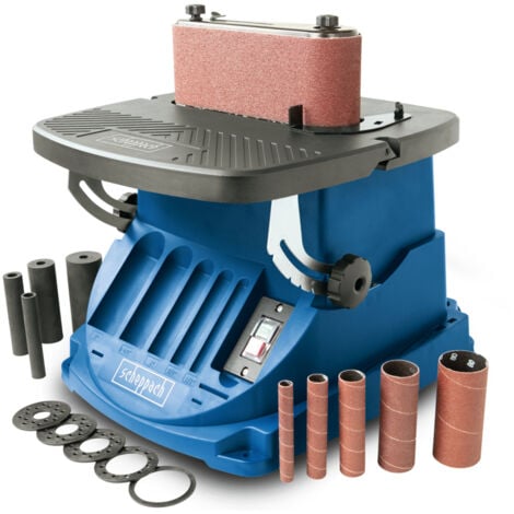 Scheppach Ponceuse Oscillante OSM600 -Puissance 450W - Broche Ø13/19/26/38/51mm - Inclinable jusqu'à 45°- Table en aluminium - Course d'oscillation de 16 mm - 5 Manchons abrasifs inclus