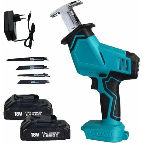 Scie alternative avec 2x batterie 3.0Ah et chargeur ,Compatible avec la batterie Makita, sans fil Li-Ion LXT Mini scie alternative +4 lames