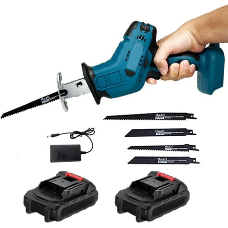 Scies alternatives, scie sabre d'élagage électrique sans fil, pour jardin, métal, bois, tuyaux en PVC, coupe d'arbre + 4 lames + 2x 3,0 A batterie + chargeur, compatible avec batterie Makita
