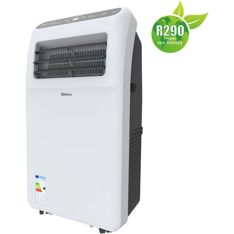 Shinco 12000BTU Climatiseur Portable, 3,5 Kw, Fonction 3-en-1 avec Tuyau d'échappement, Refroidissement et Déshumidificateur et Ventilation, Eco R290, Classe énergie A
