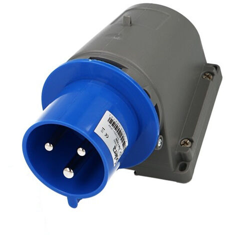 Socle mâle CEE monophasé, 3 x 32A, coudé
