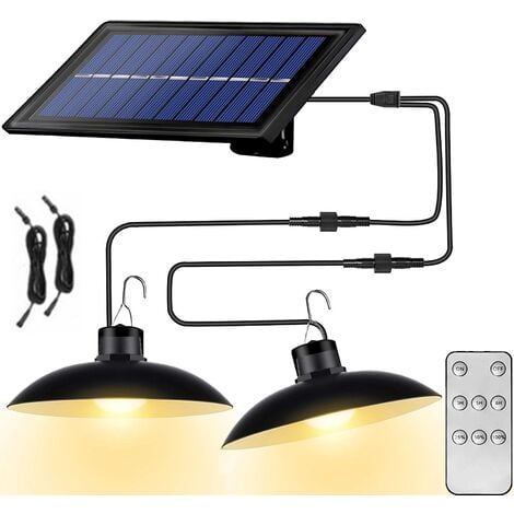 Solaire lampes Lustre solaire avec télécommande étanche 2 têtes câble 3 m - Lumière chaude
