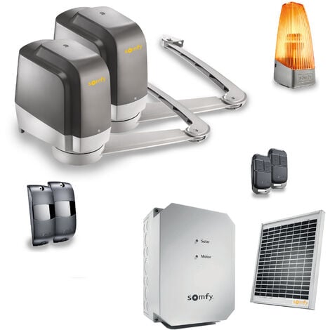 SOMFY 1246307 - Lockyvia Essential Solaire - Kit de motorisation à bras pour portail battant - Pas de tranchée à prévoir - Autonome en énergie