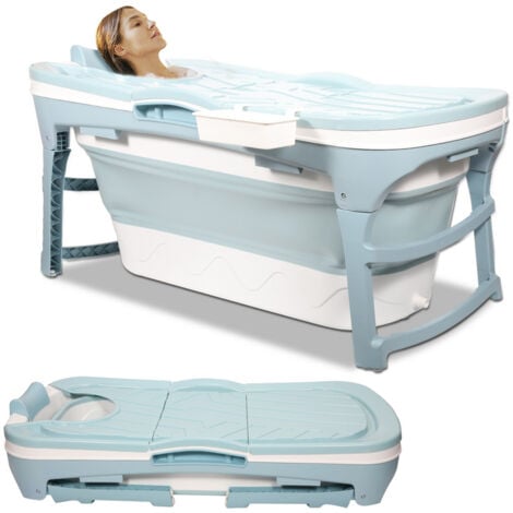 SWANEW Baignoire pliable pour adulte Portable Plastique Baignoire pliable à poser avec Tablette 118x60x50cm