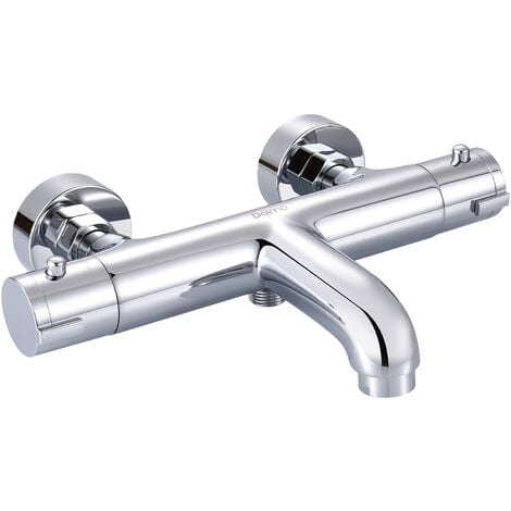 TODOT Mitigeur Thermostatique Mural, Mitigeur thermostatique de baignoire, Robinet de Bain Douche 2 Sorties à 38° Bouton de Sécurité, Laiton Chromé, Anti-brûlure - DBWF02XS