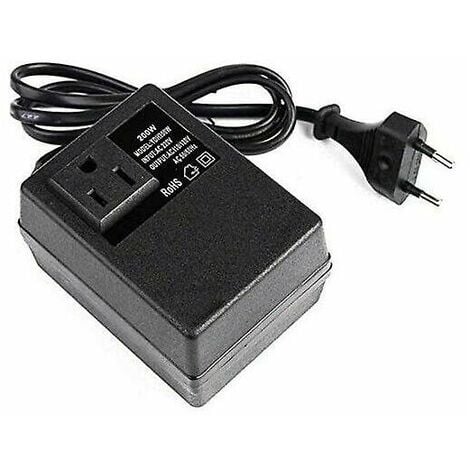 Transformateur 220V à 110V, 200W, avec prise européenne, pour une tension réduite.