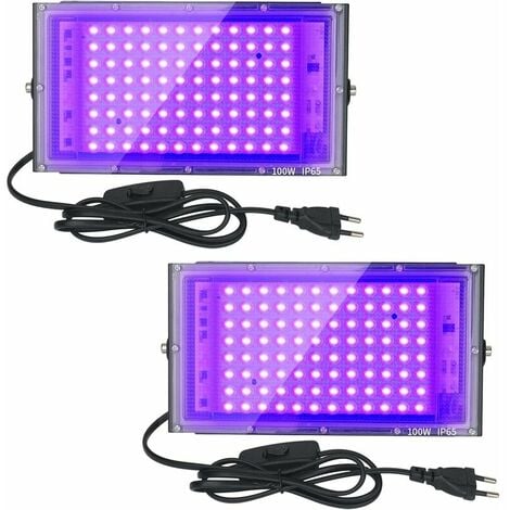 Ulisem Lot de 2 Projecteurs UV LED 100W Imperméables IP65, Éclairage Ultraviolet pour Aquarium, Soirée, Peinture Fluo, Affiches Fluorescentes, Bars, Fêtes.