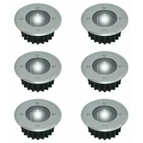 Ulisem Lot de 6 spots LED solaires encastrables au sol - Ronds - Diamètre : 85 mm - Extérieur résistant au piétement - Façade en acier inoxydable - 6 lampes solaires