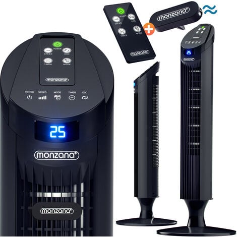 Ventilateur colonne tour oscillant 45W avec télécommande 3 vitesses Ventilateur sur pied 84cm maison intérieur Noir