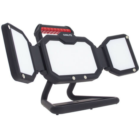 Xanlite - Projecteur LED IP54, 3400 lumens, 3 têtes orientables, 3 modes, 10h autonomie, Blanc froid, rechargeable USB-C - PRAR30W3TRV23