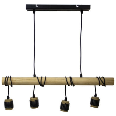 Xanlite - Suspension 4 douilles bois, culot E27, câble de 80cm et 60cm réglables, IP20 - SDECYW4DW