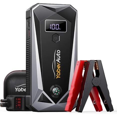 YaberAuto Booster Batterie Voiture,2500A 21800mAh 12V Démarreur de Voiture (Tout Gaz ou 7,0 L Diesel),Portable Jump Starter avec Deux Sorties USB,Lamp LED